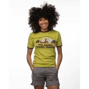 The Landmark Project Smokey Bear Ringer Tee S Lemongrass Walnut NWT